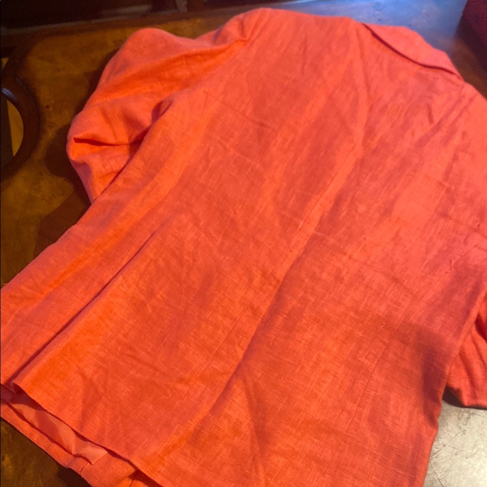 Classic Linen Blend Orange Blazer - Women's Tailored Jacket - Picture 3 of 4